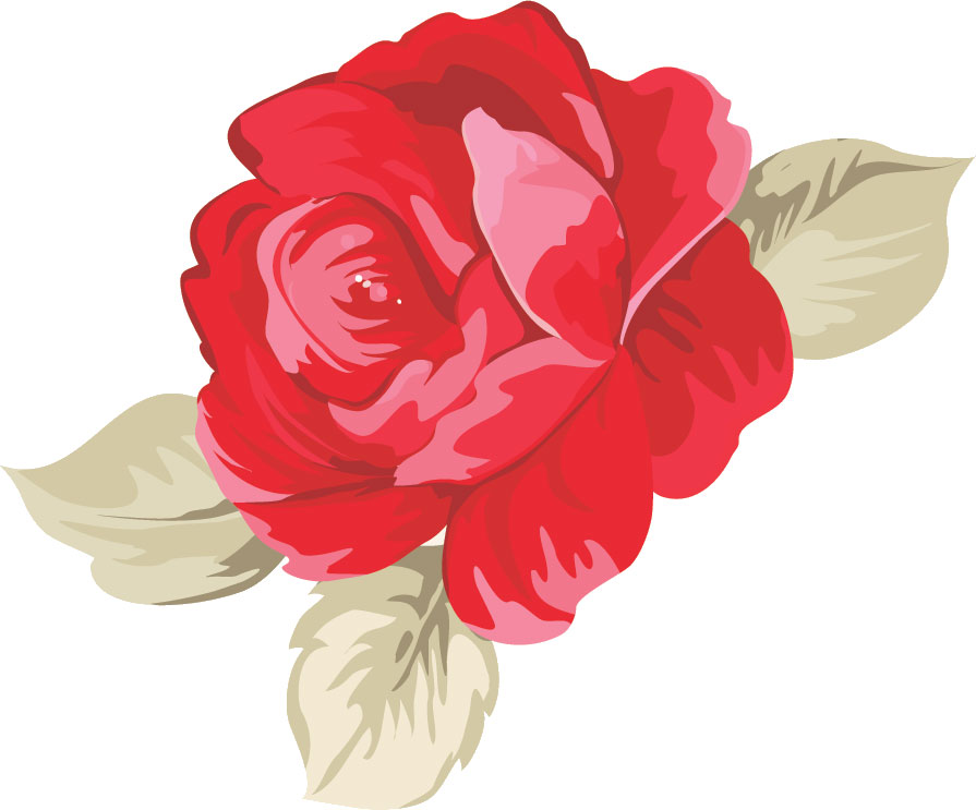 バラの画像 イラスト フリー素材 No 105 赤いバラと葉2