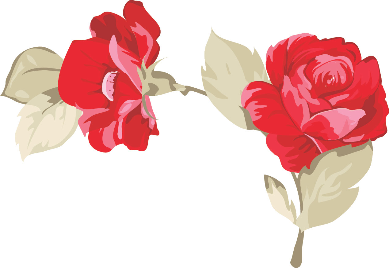 薔薇のイラスト見本-赤いバラと葉×2