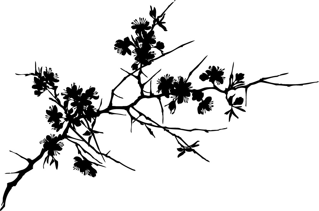 花のイラスト フリー素材 白黒 モノクロno 598 木枝と花のシルエット