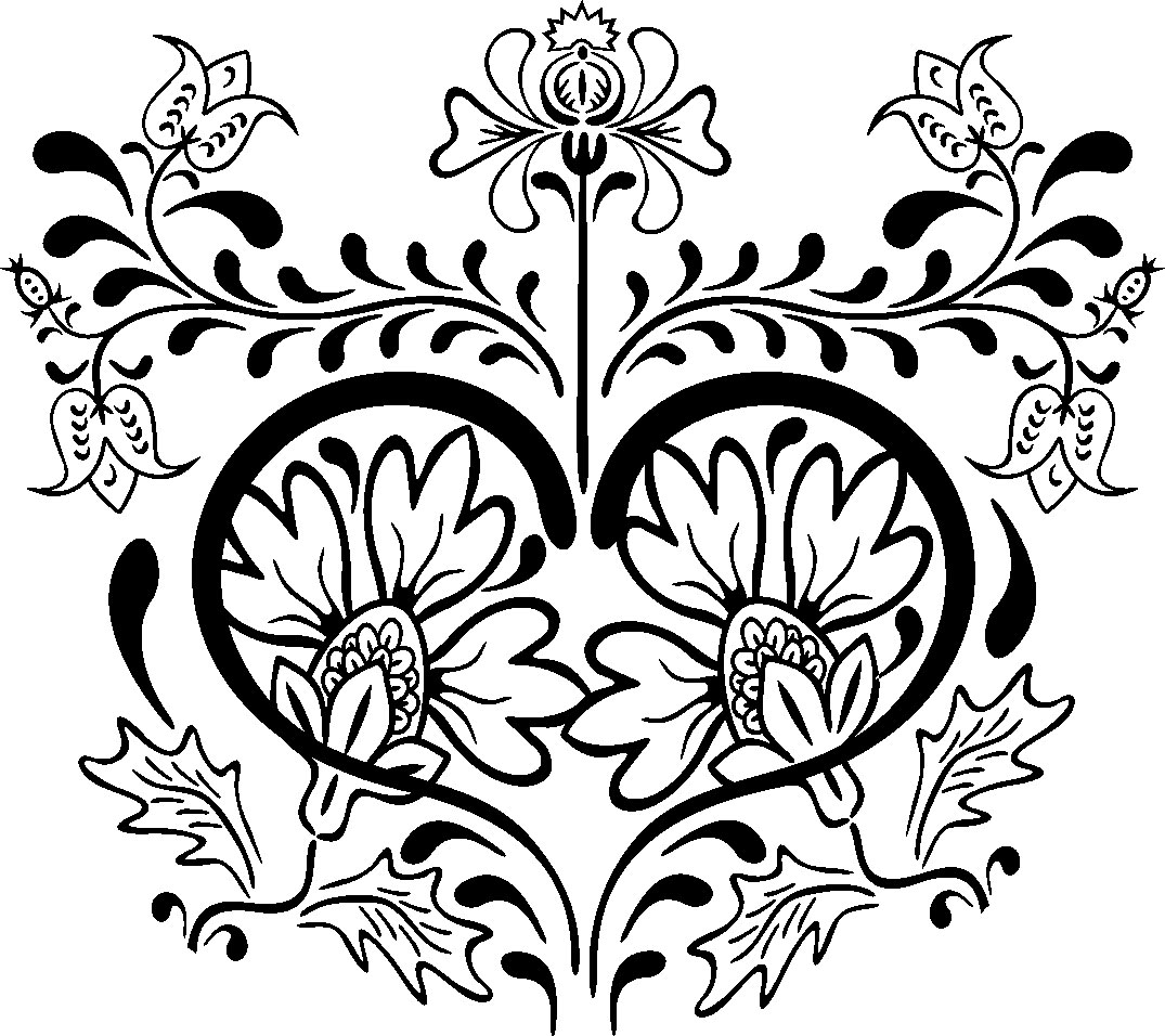 白黒の花のイラスト-葉と花のイメージ