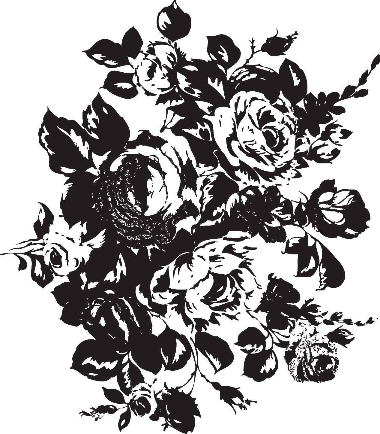 リアルな花のイラスト フリー素材 白黒 モノクロno 1975 切り絵風のバラ