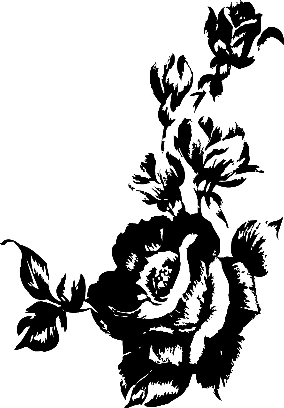 バラの画像 イラスト 白黒 モノクロ No 737 版画風のバラ
