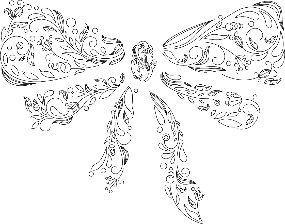 白黒の花のイラスト-蝶模様