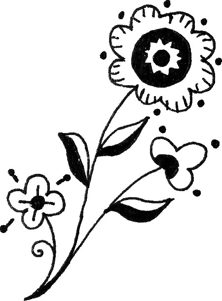 白黒の花のイラスト-手書き風