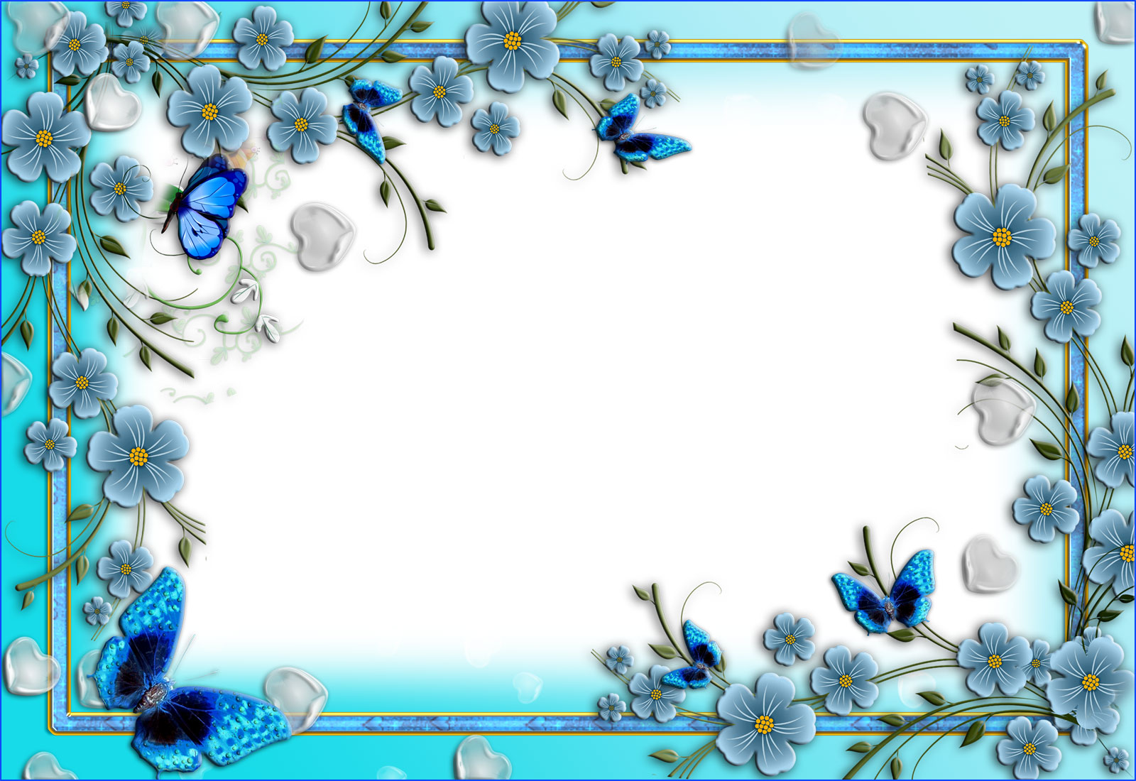 花のイラスト フリー素材 フレーム枠no 653 青い花と蝶