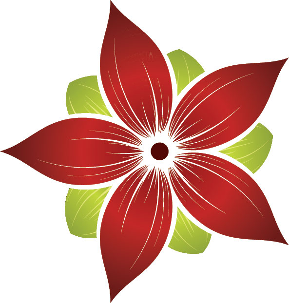赤い花のイラスト-赤と緑