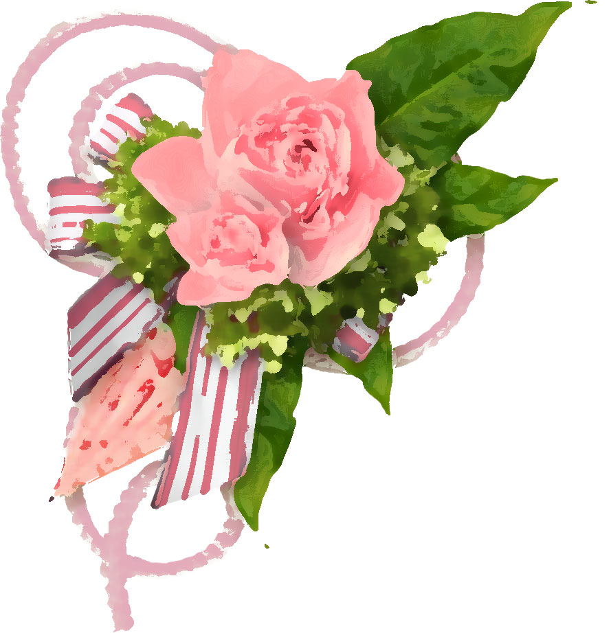 ピンクの花のイラスト フリー素材 No 338 バラとリボン