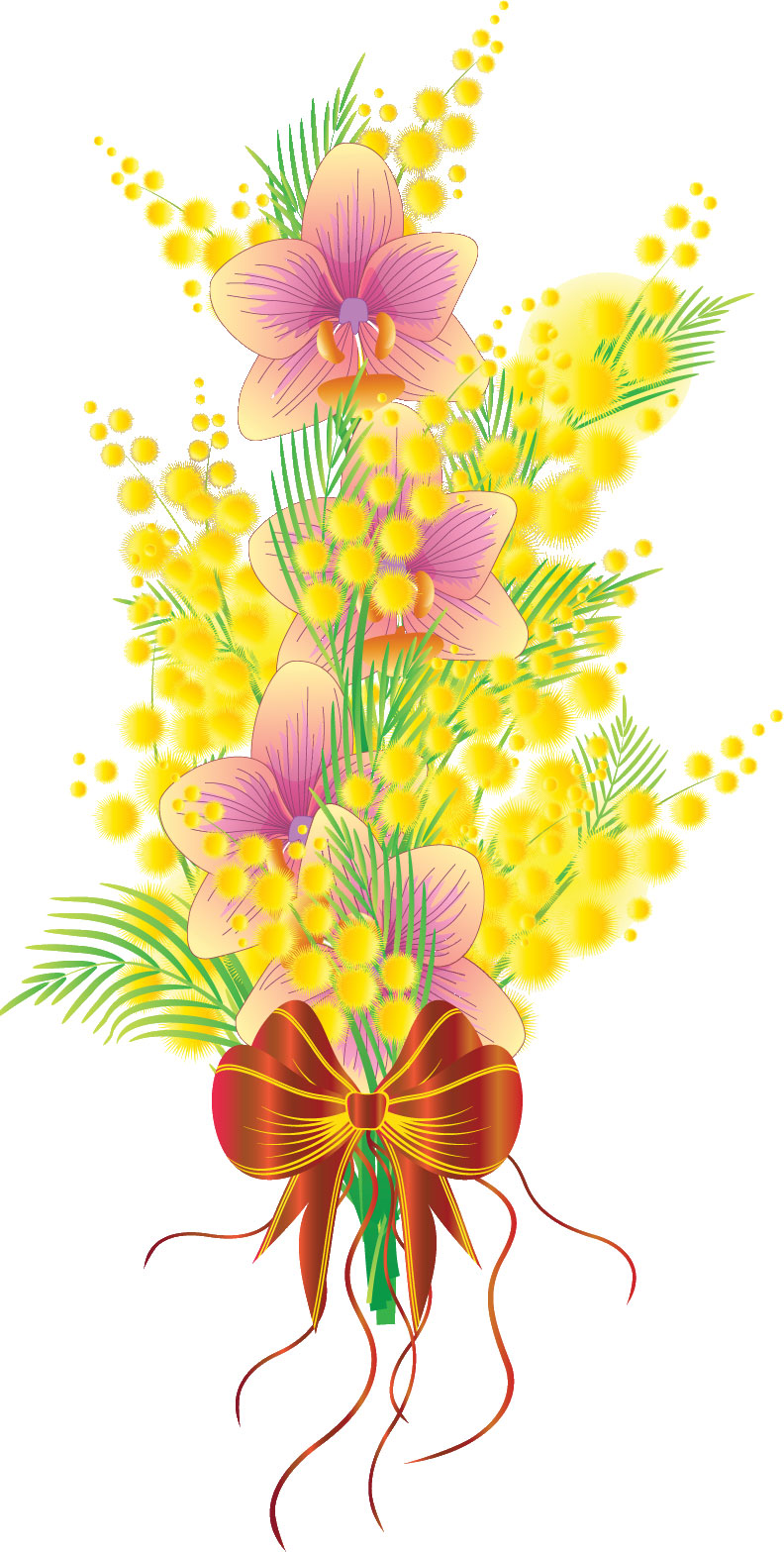 花のイラスト フリー素材 花束no 001 黄色いボンボンとリボン