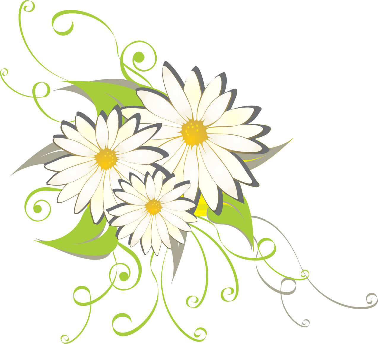 白い花のイラスト フリー素材 No 074 白い花とぐるぐる