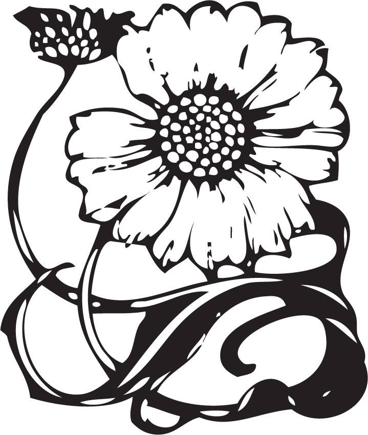 白黒の花のイラスト-花イラスト