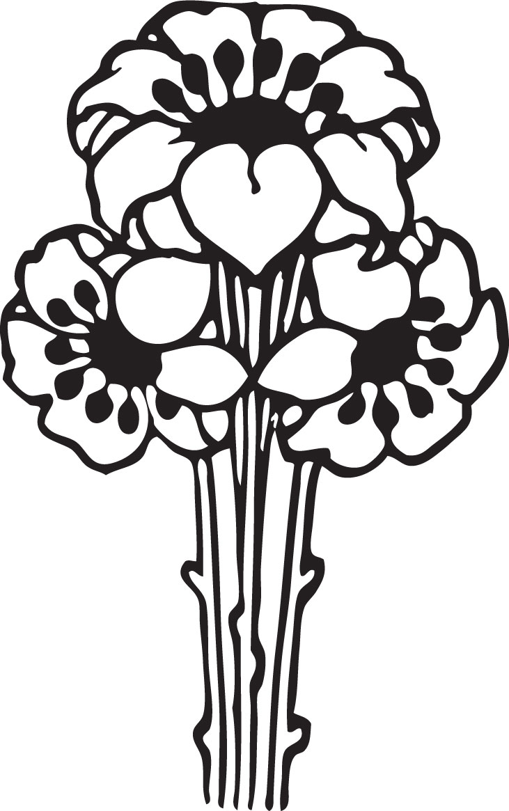 白黒の花のイラスト-3輪の花