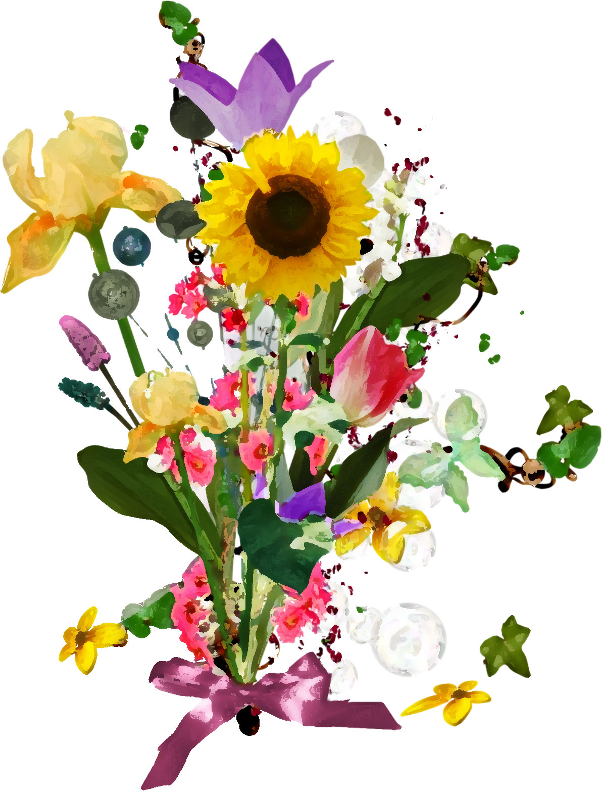 花のイラスト フリー素材 花束no 077 色とりどりの花