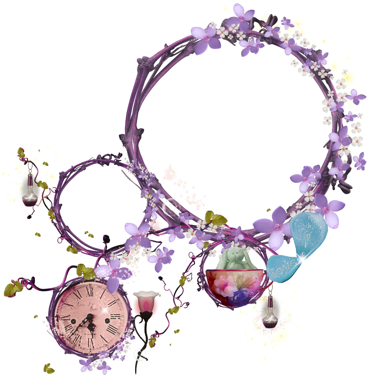 花のイラスト フリー素材 フレーム枠no 433 紫 リース 時計
