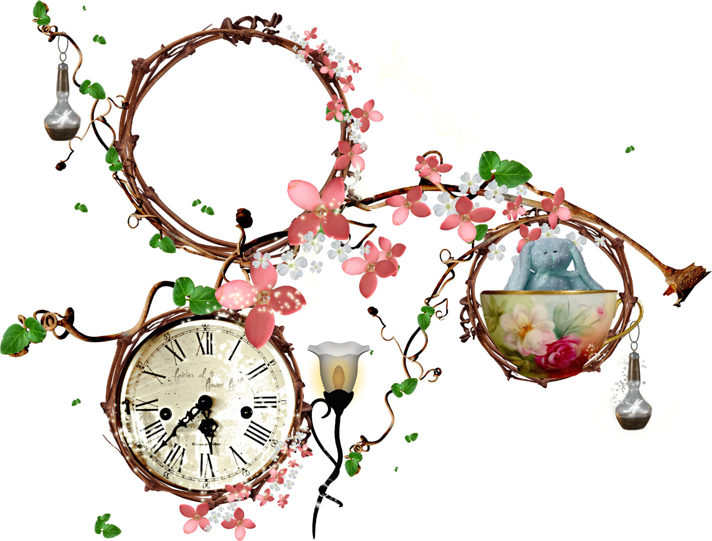 リアルな花のイラスト フリー素材 フレーム枠no 1110 ピンク リース 時計