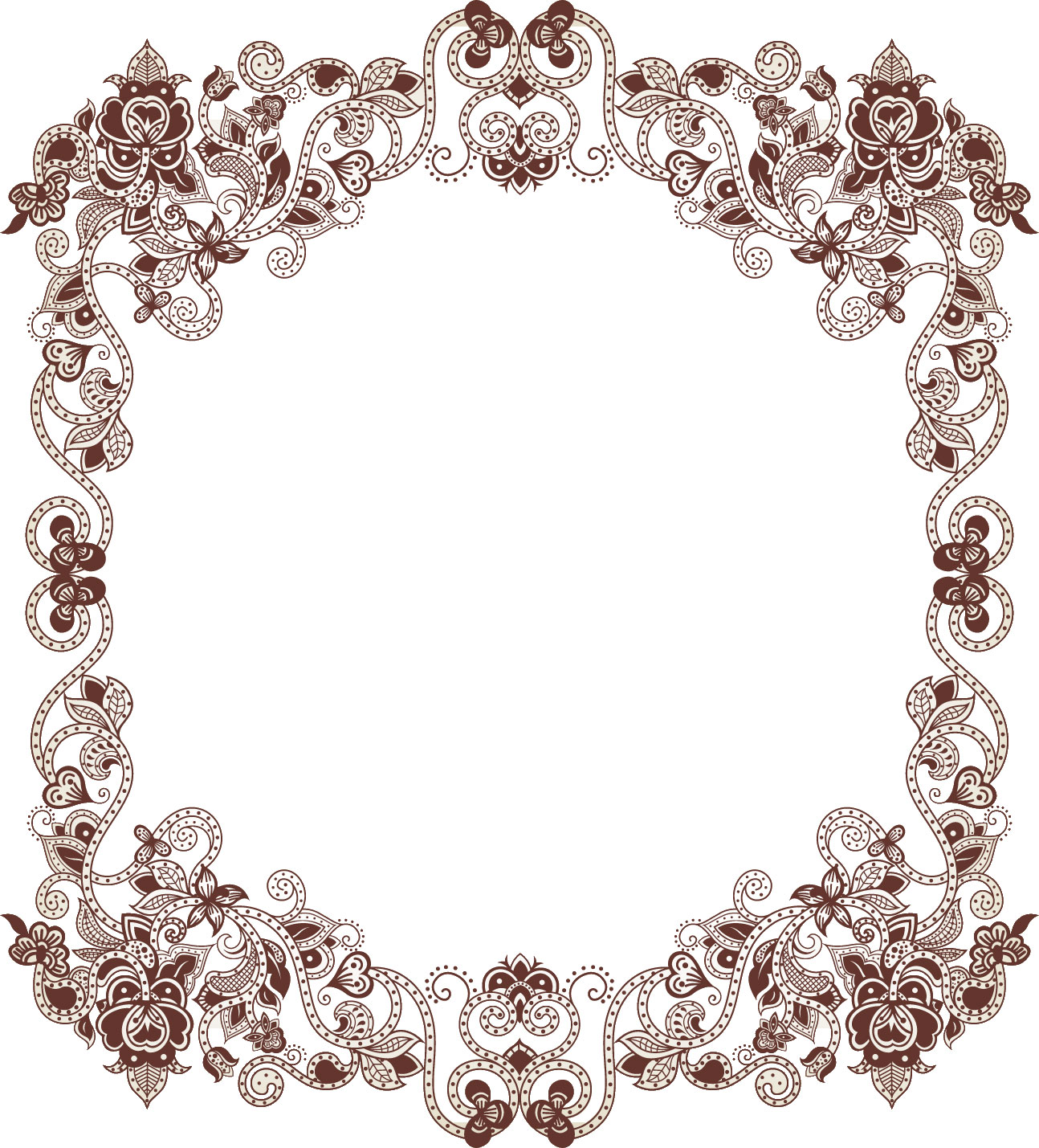 白黒 モノクロの花のイラスト フリー素材 フレーム枠no 781 花と蔦のイメージ