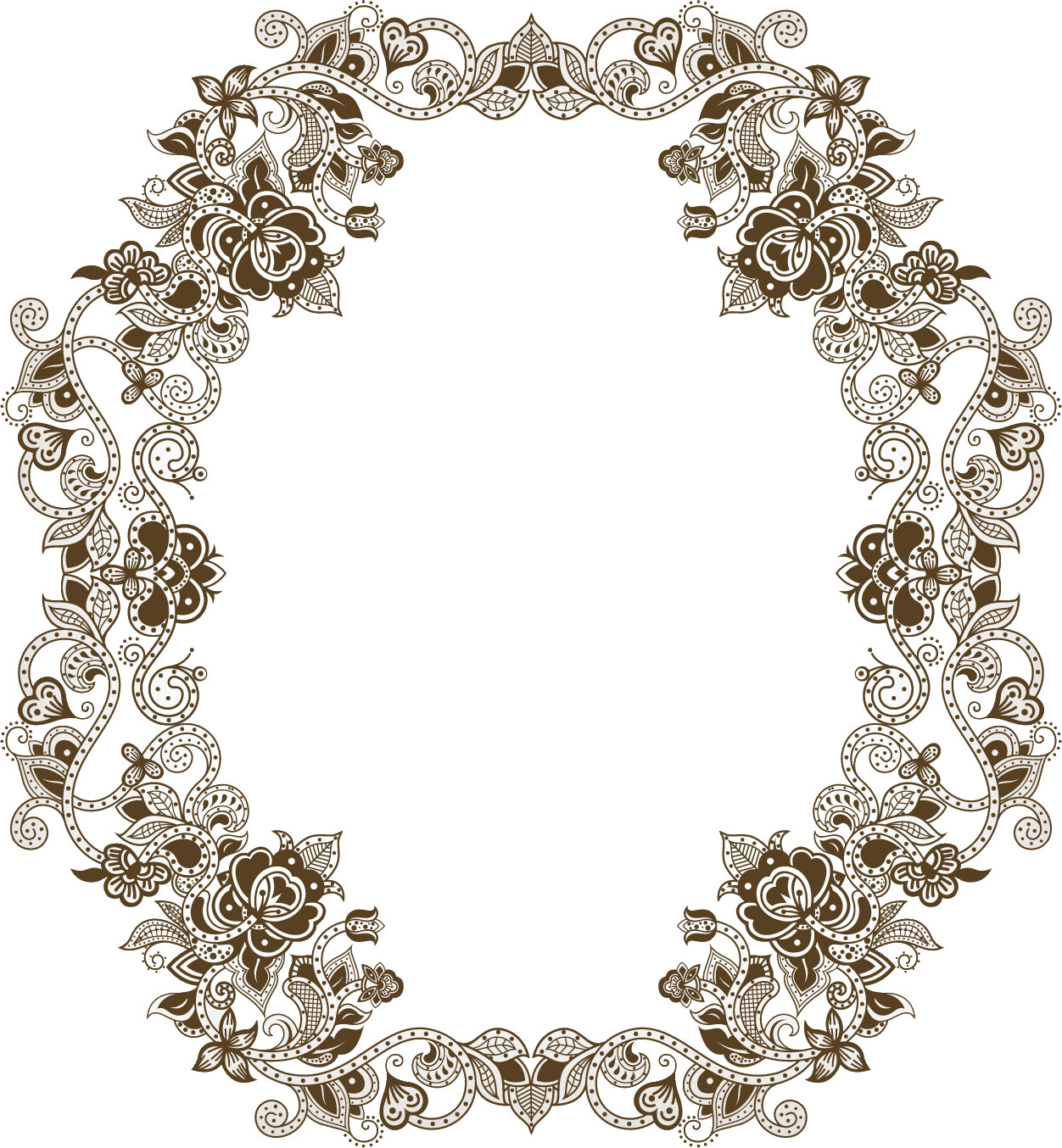 白黒 モノクロの花のイラスト フリー素材 フレーム枠no 7 花と蔦のイメージ
