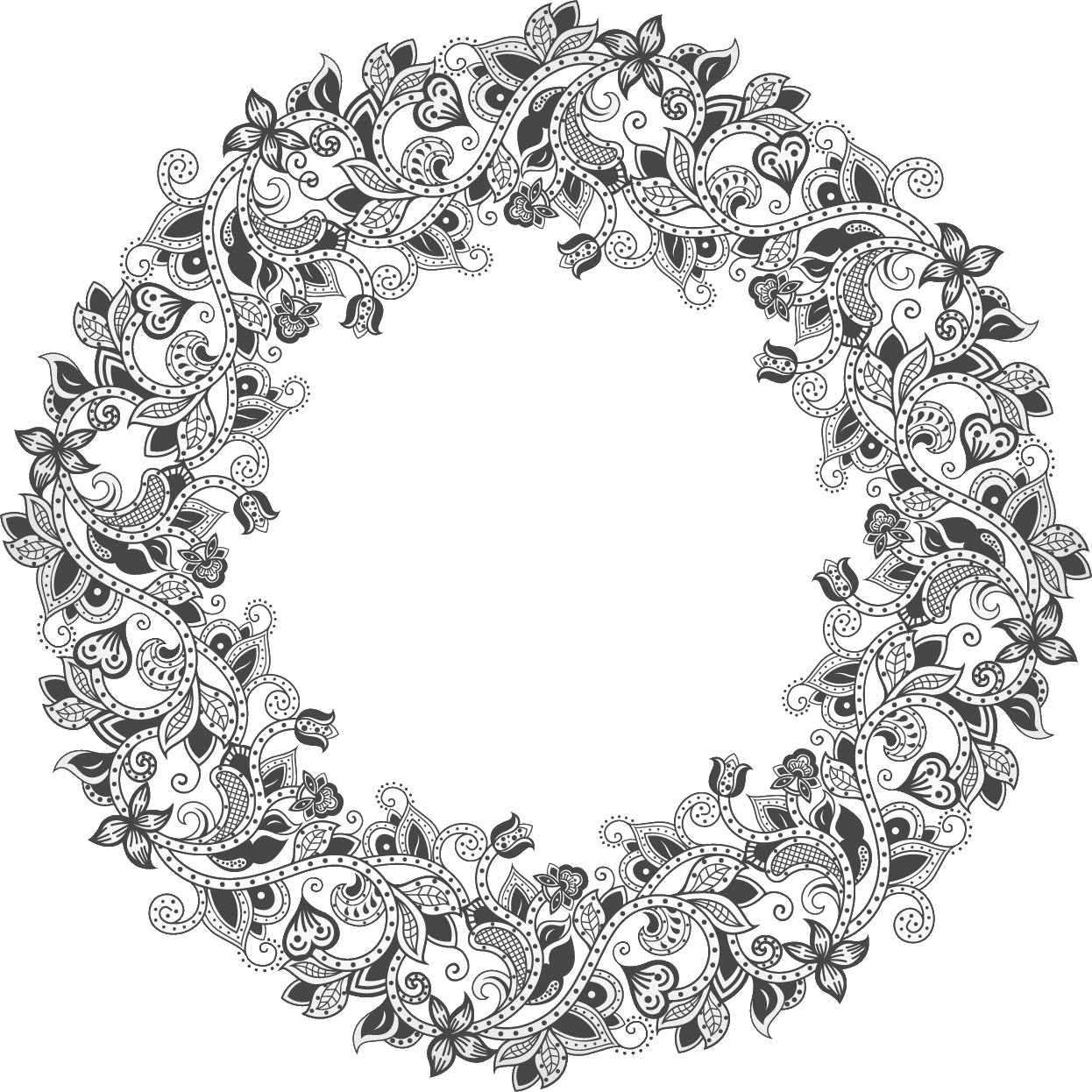 白黒 モノクロの花のイラスト フリー素材 フレーム枠no 7 花と蔦のイメージ