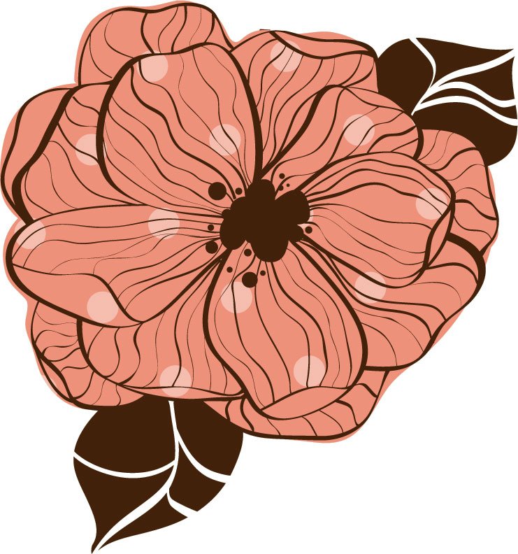 赤い花のイラスト-赤い花・葉・ドット