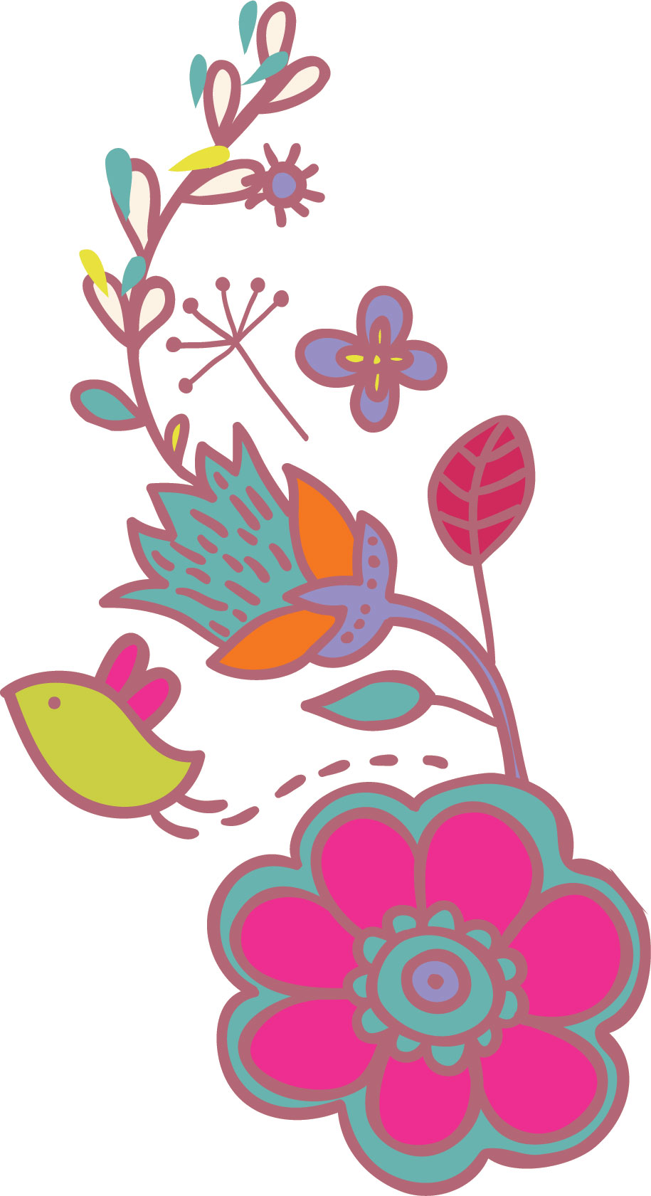 可愛い花のイラスト-カラフル・鳥