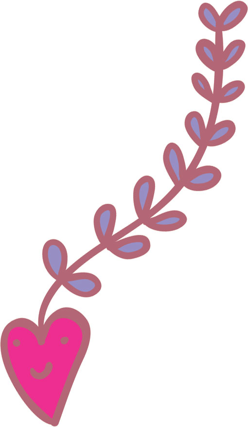 可愛い花のイラスト-ハートの笑顔・茎葉