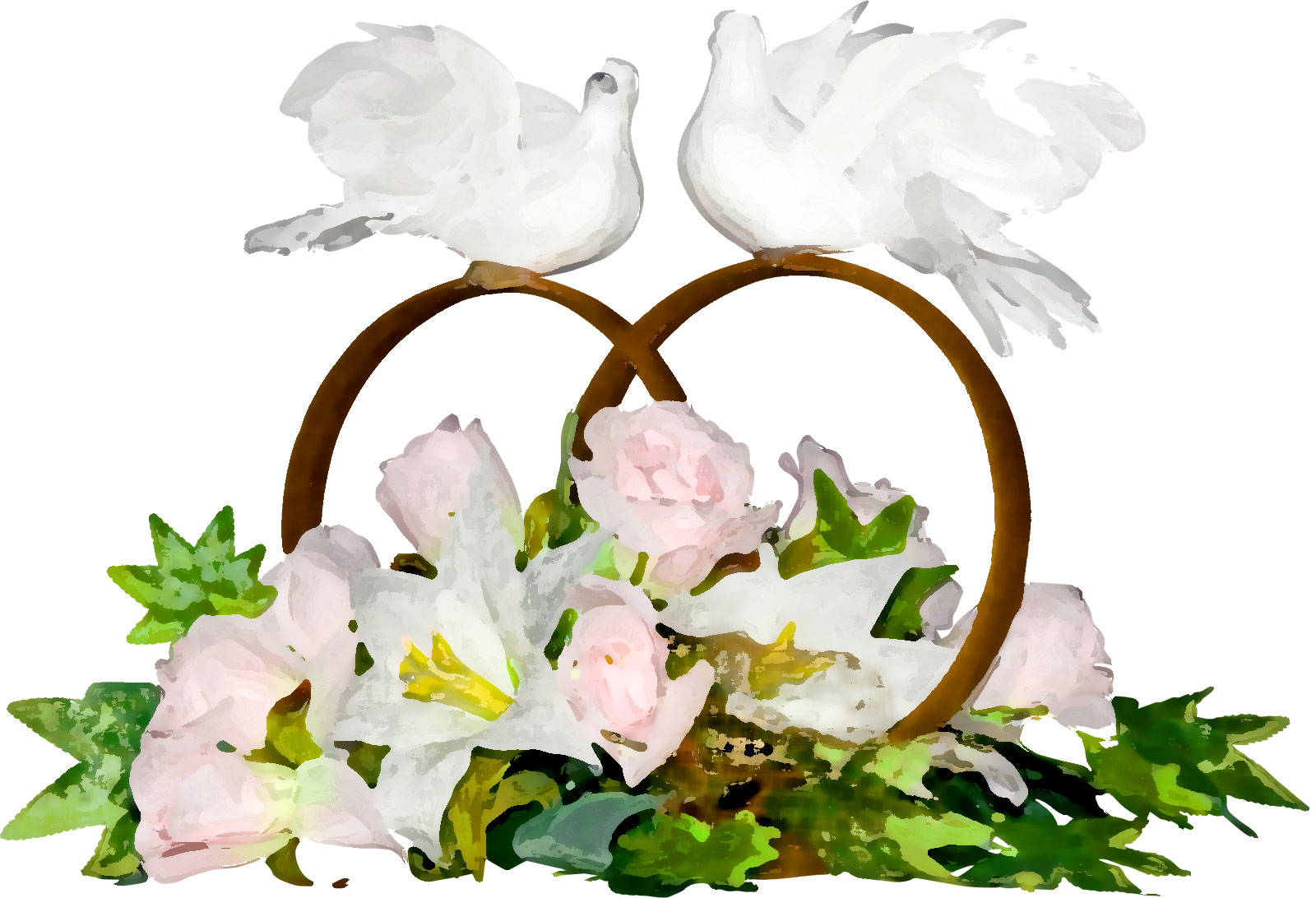リアルタッチな花のイラスト フリー素材 No 734 バラ ユリ 白い鳥