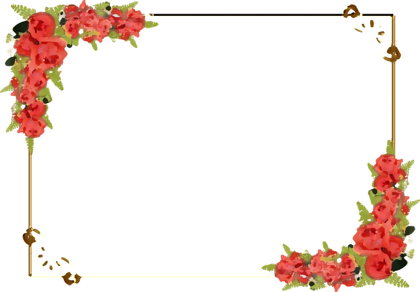 リアルな花のイラスト フリー素材 フレーム枠no 1244 赤バラ 葉