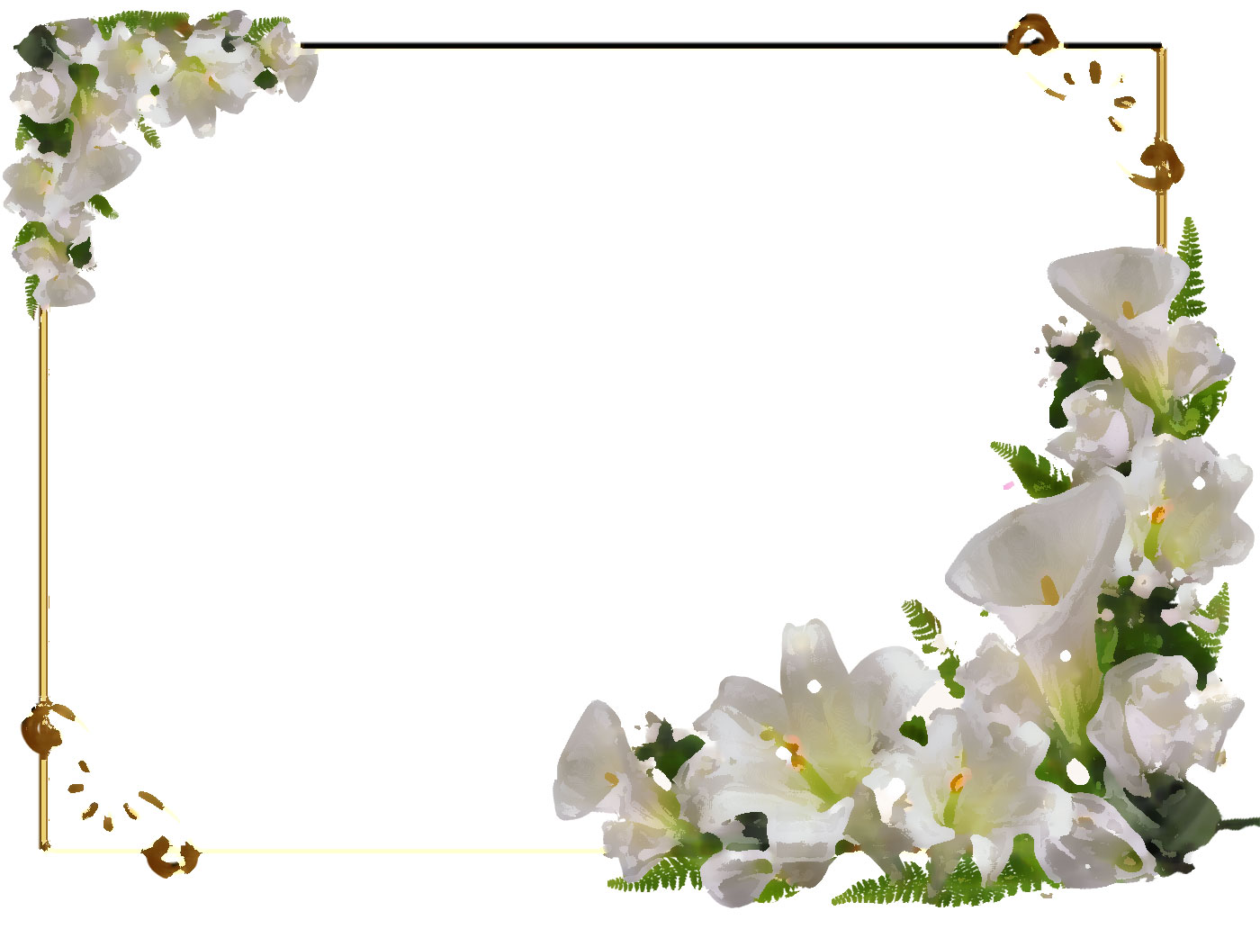 リアルな花のイラスト フリー素材 フレーム枠no 1245 白ユリ コーナー