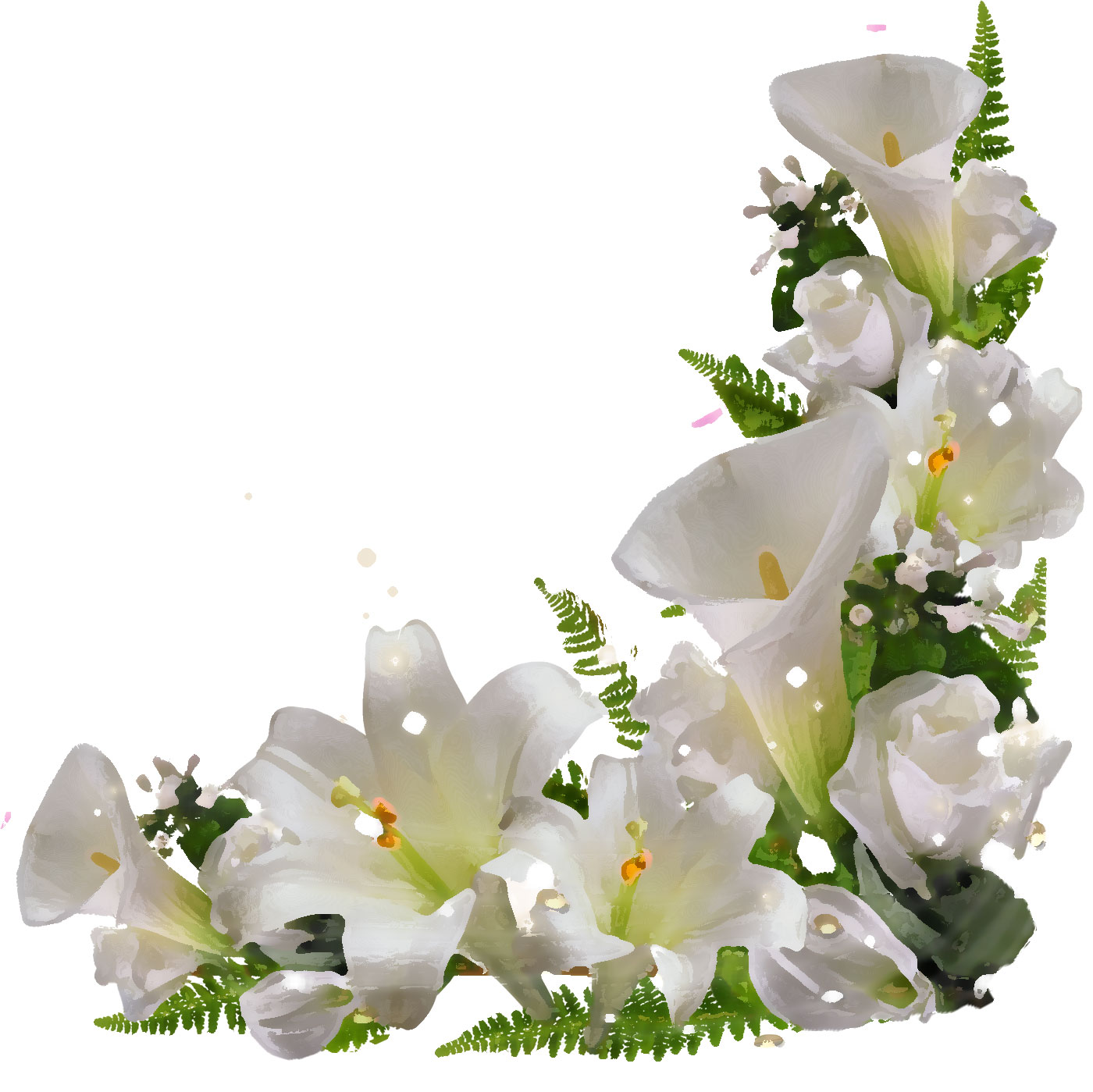 リアルな花のイラスト フリー素材 角 コーナー用no 1480 白ユリ 葉 光源
