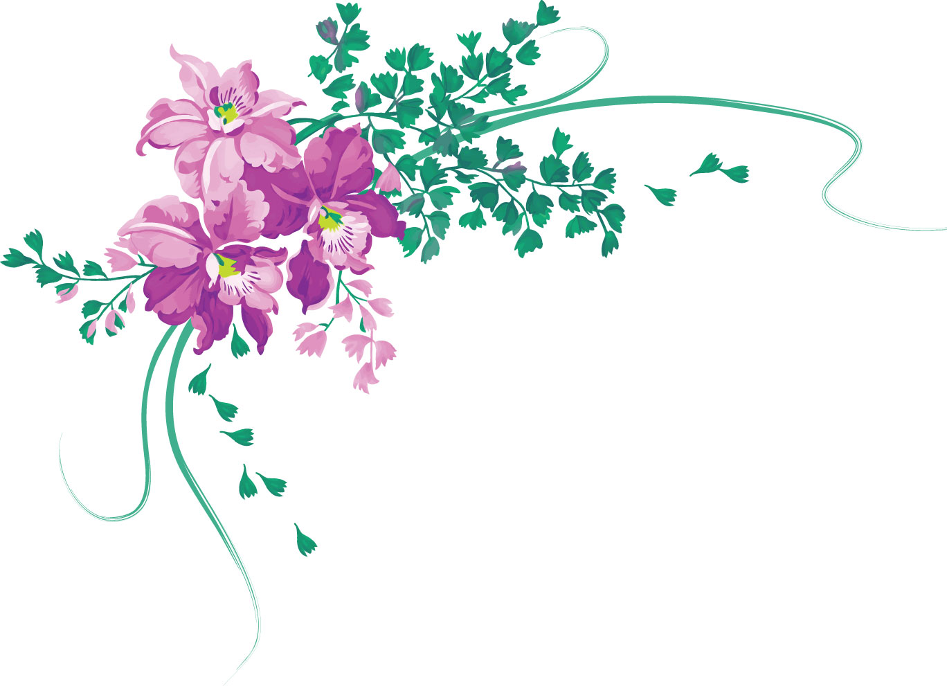 リアルな花のイラスト フリー素材 角 コーナー用no 1485 紫 散る葉