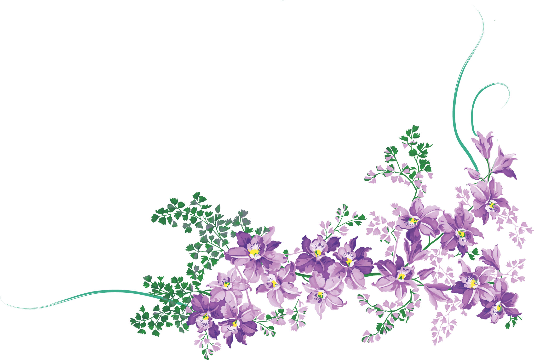 花のイラスト フリー素材 コーナーライン 角 No 046 紫 散る葉