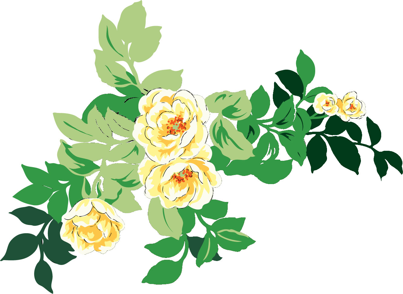 薔薇のイラスト見本-黄・枝葉