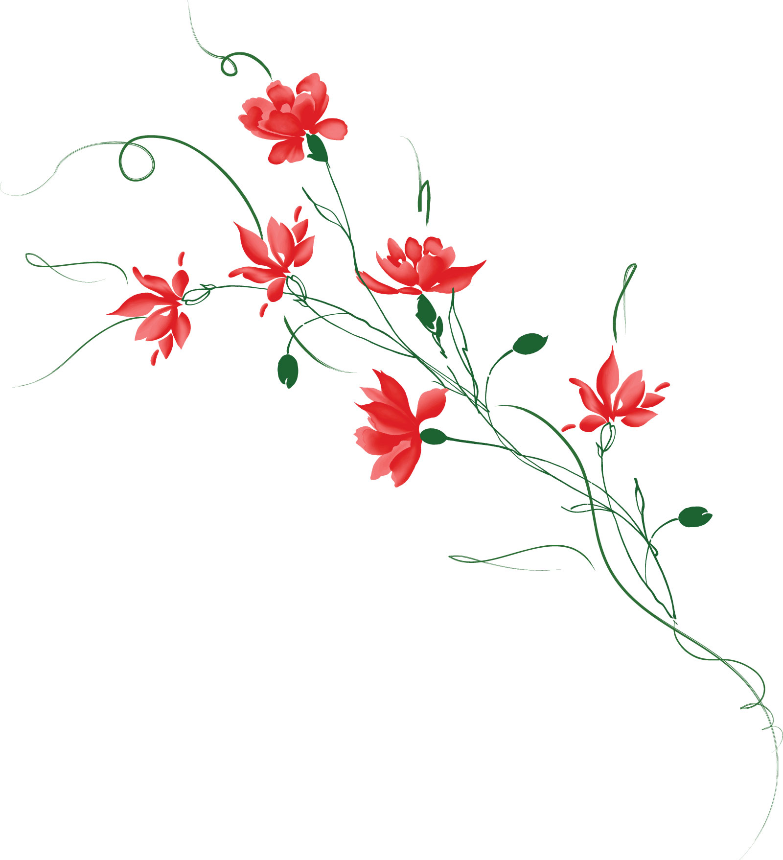 赤い花のイラスト フリー素材 No 345 赤 蔓 葉