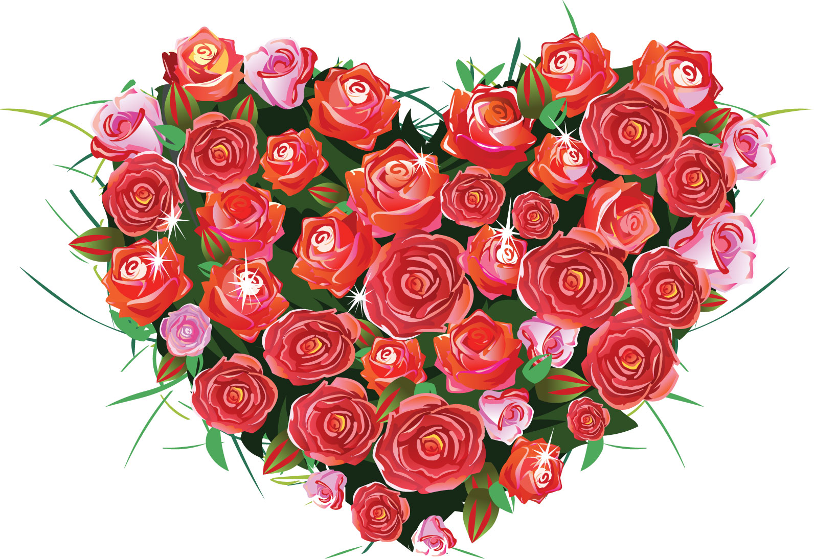薔薇のイラスト見本-バラのハート・赤緑