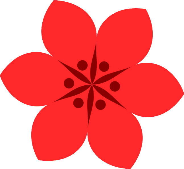 赤い花のイラスト-赤・６枚羽