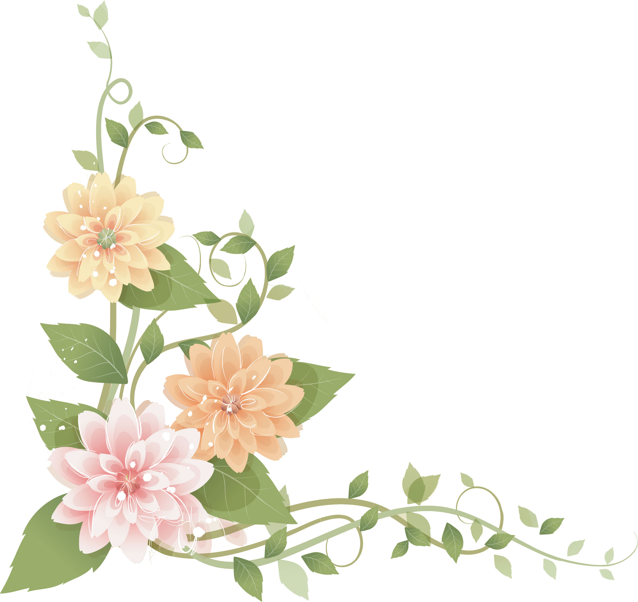 リアルな花のイラスト フリー素材 角 コーナー用no 14 三色ダリア