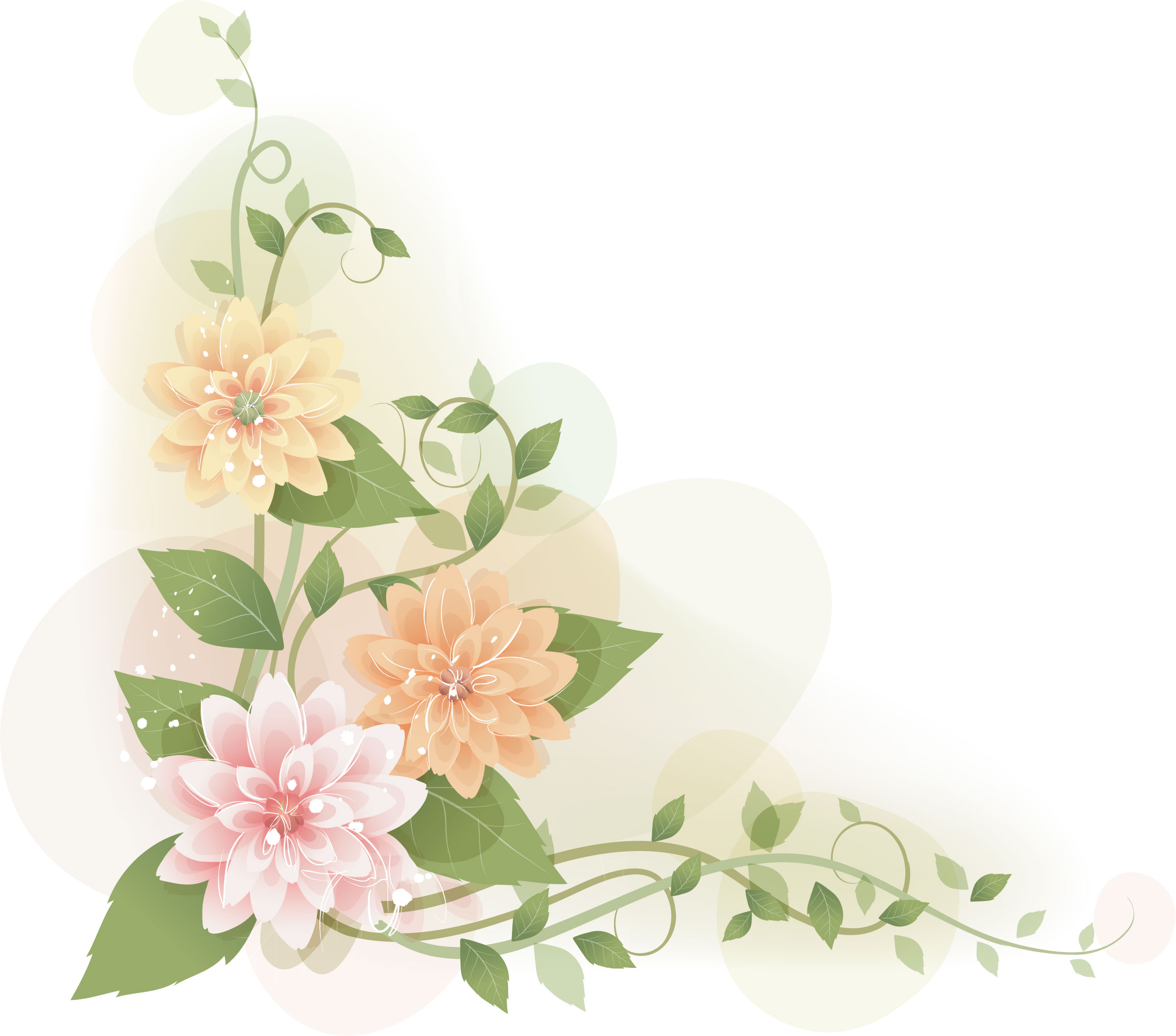 リアルな花のイラスト フリー素材 角 コーナー用no 14 三色ダリア 薄背景