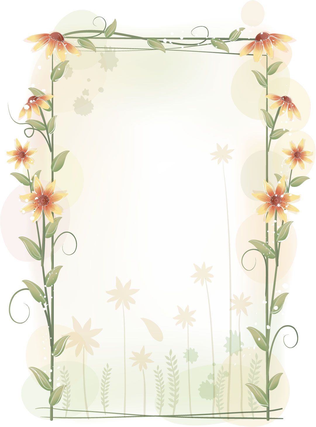 花のイラスト フリー素材 フレーム枠no 460 縦長 暖色