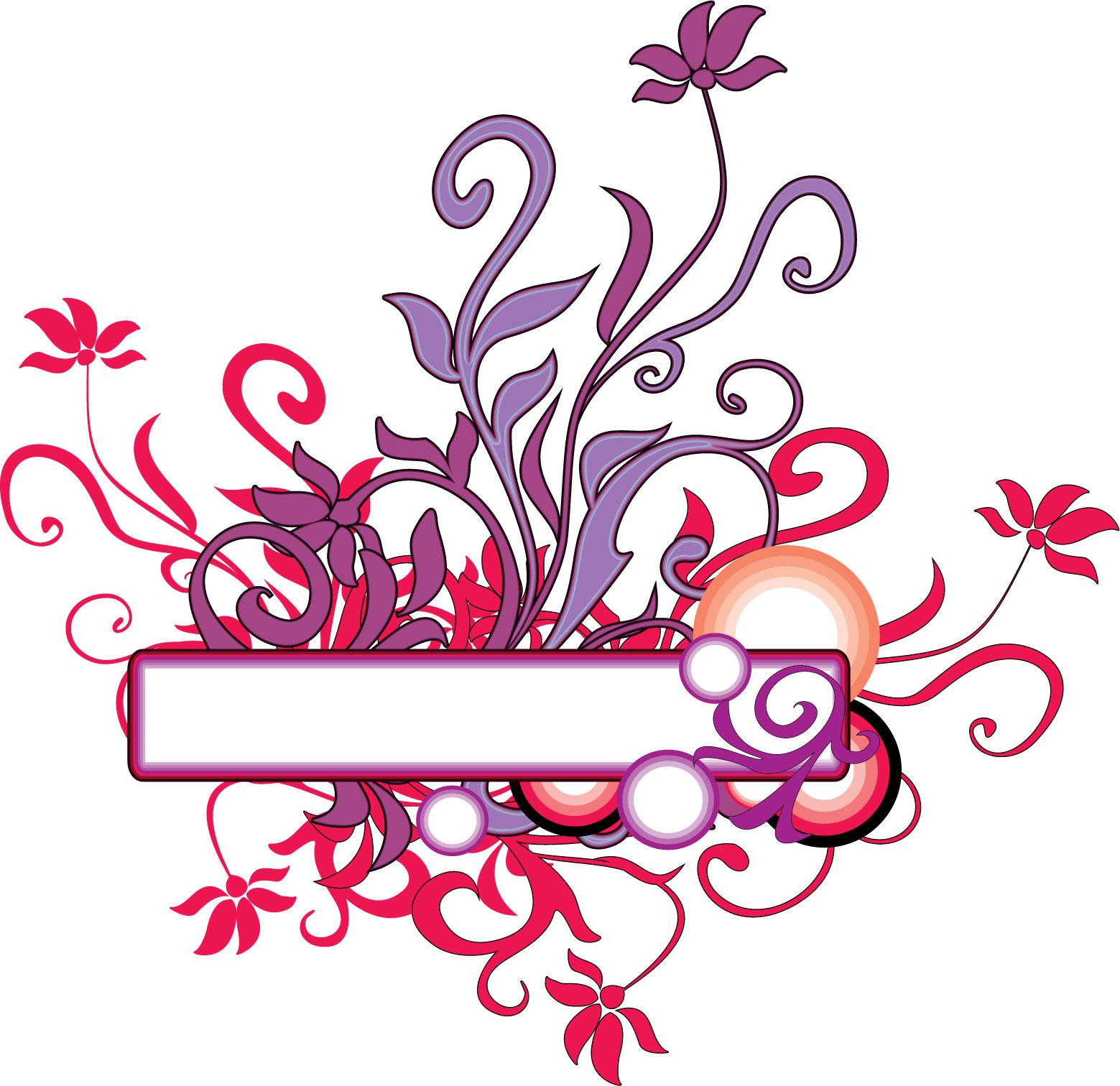 花のフレーム枠イラスト-赤紫・同心円