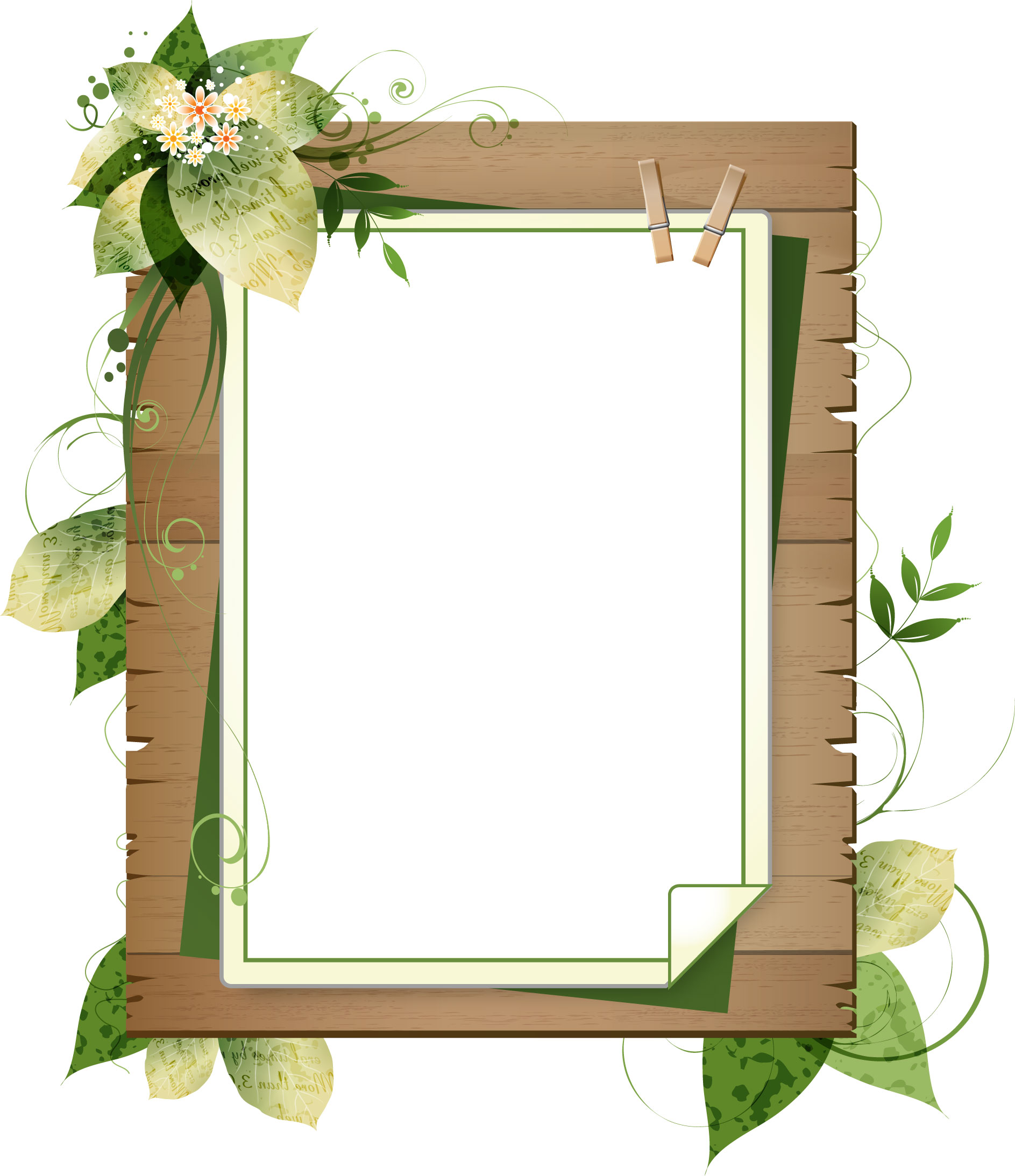 緑色の花のイラスト フリー素材 No 131 木板 縦 透過色