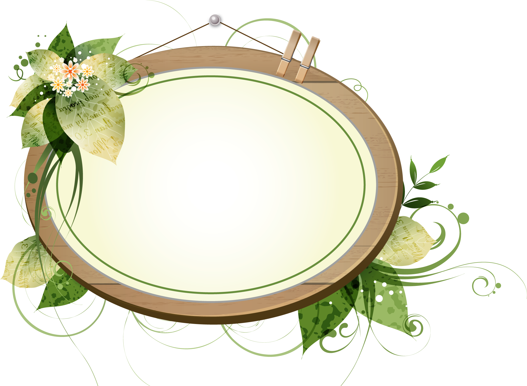 緑色の花のイラスト フリー素材 No 132 木板 横楕円