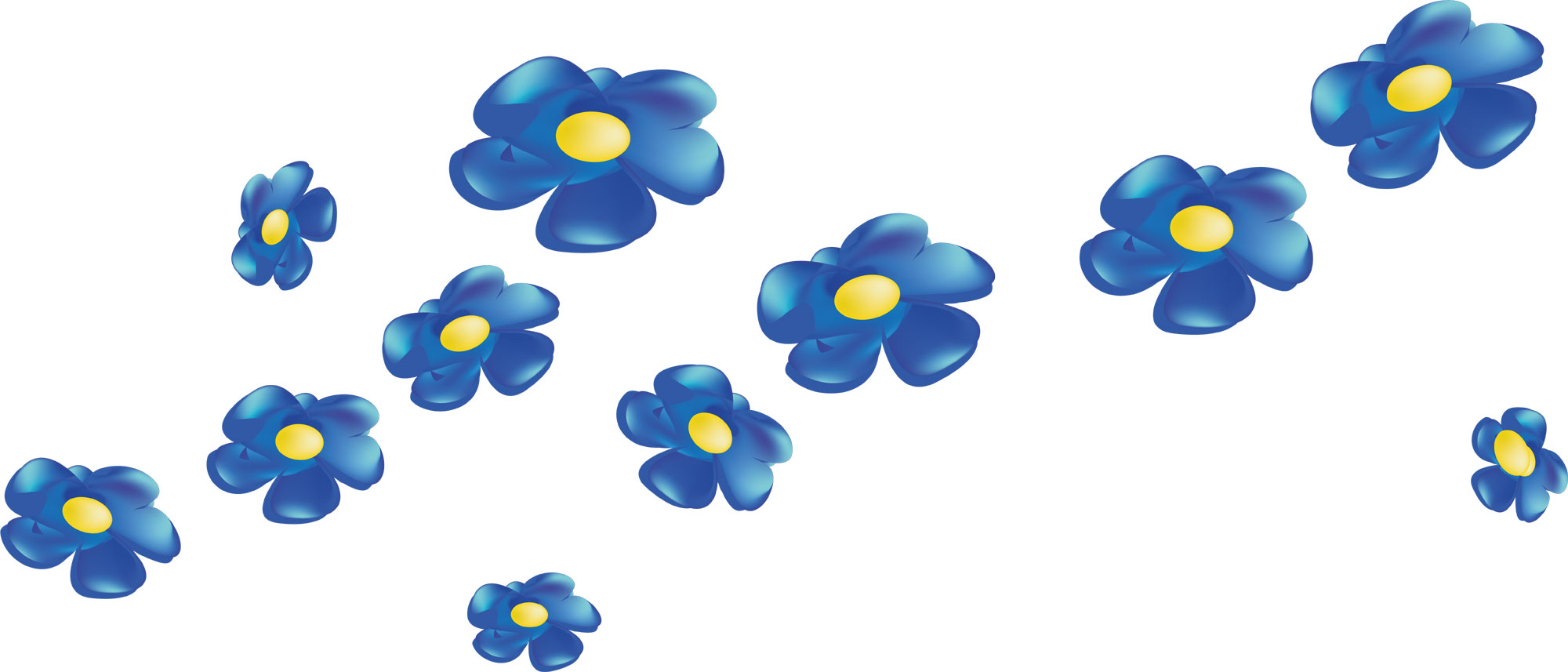 花のライン線イラスト-青い花たくさん