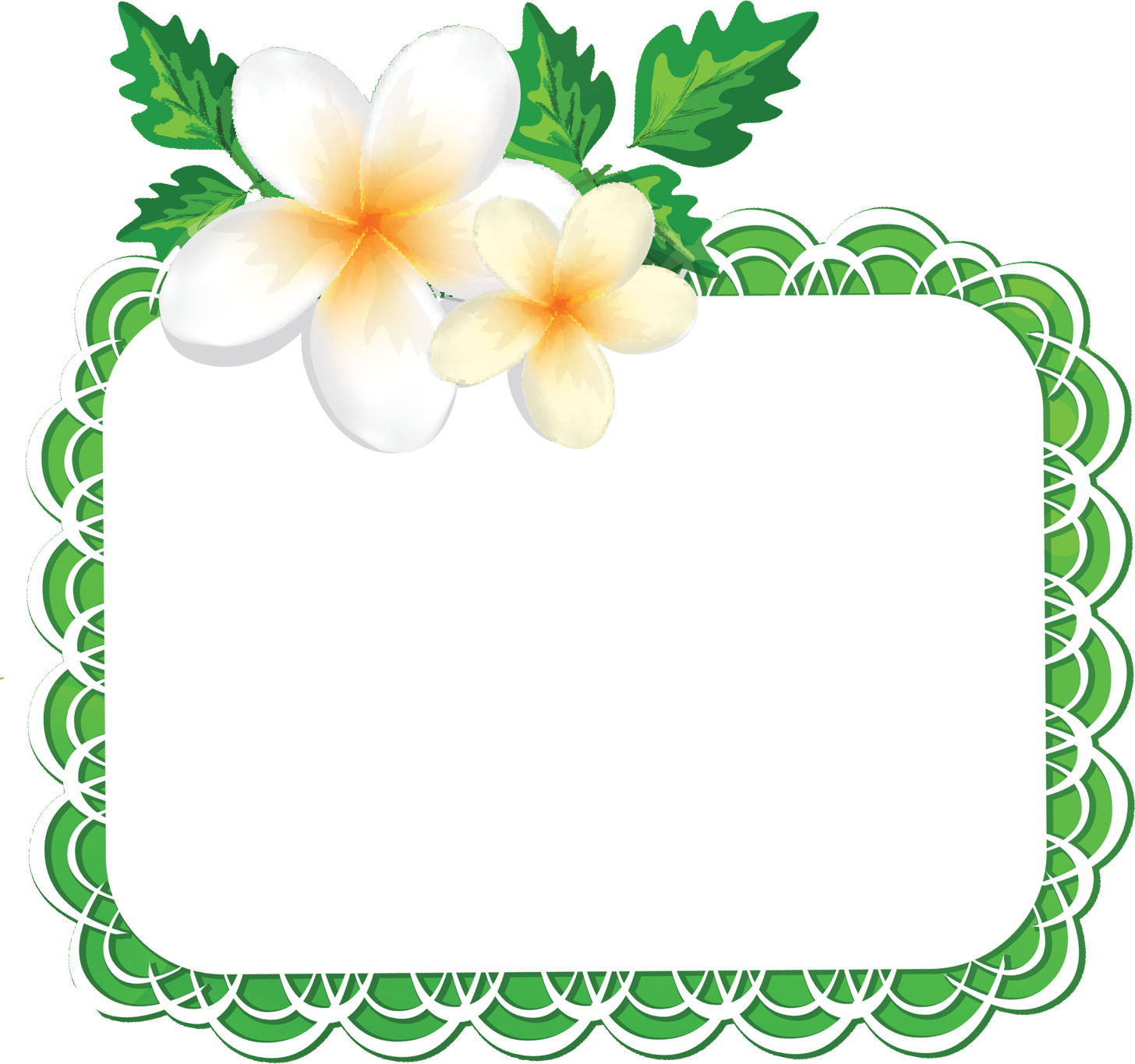 花のフレーム枠イラスト-緑・葉