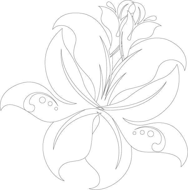 白黒の花のイラスト-細い線