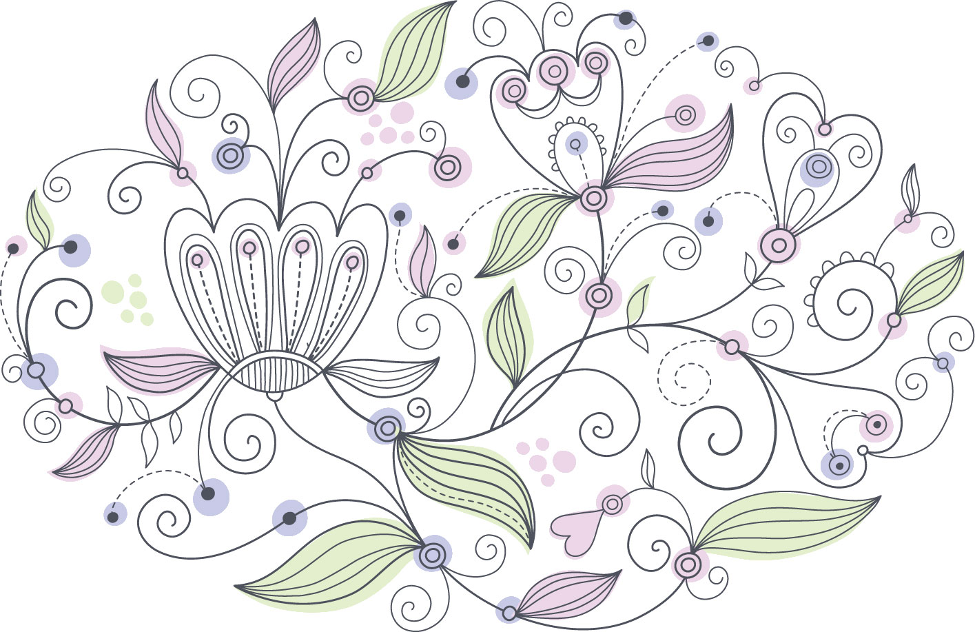 ポップでかわいい花のイラスト フリー素材 No 1 草花模様 紫 緑