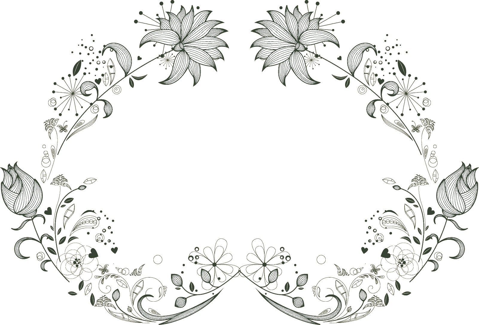 白黒 モノクロの花のイラスト フリー素材 フレーム枠no 787 細い線画３