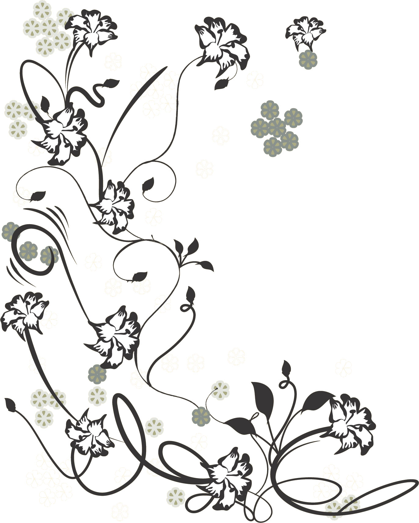 白黒 モノクロの花のイラスト フリー素材 ライン線 コーナー用no 857 モノクローム