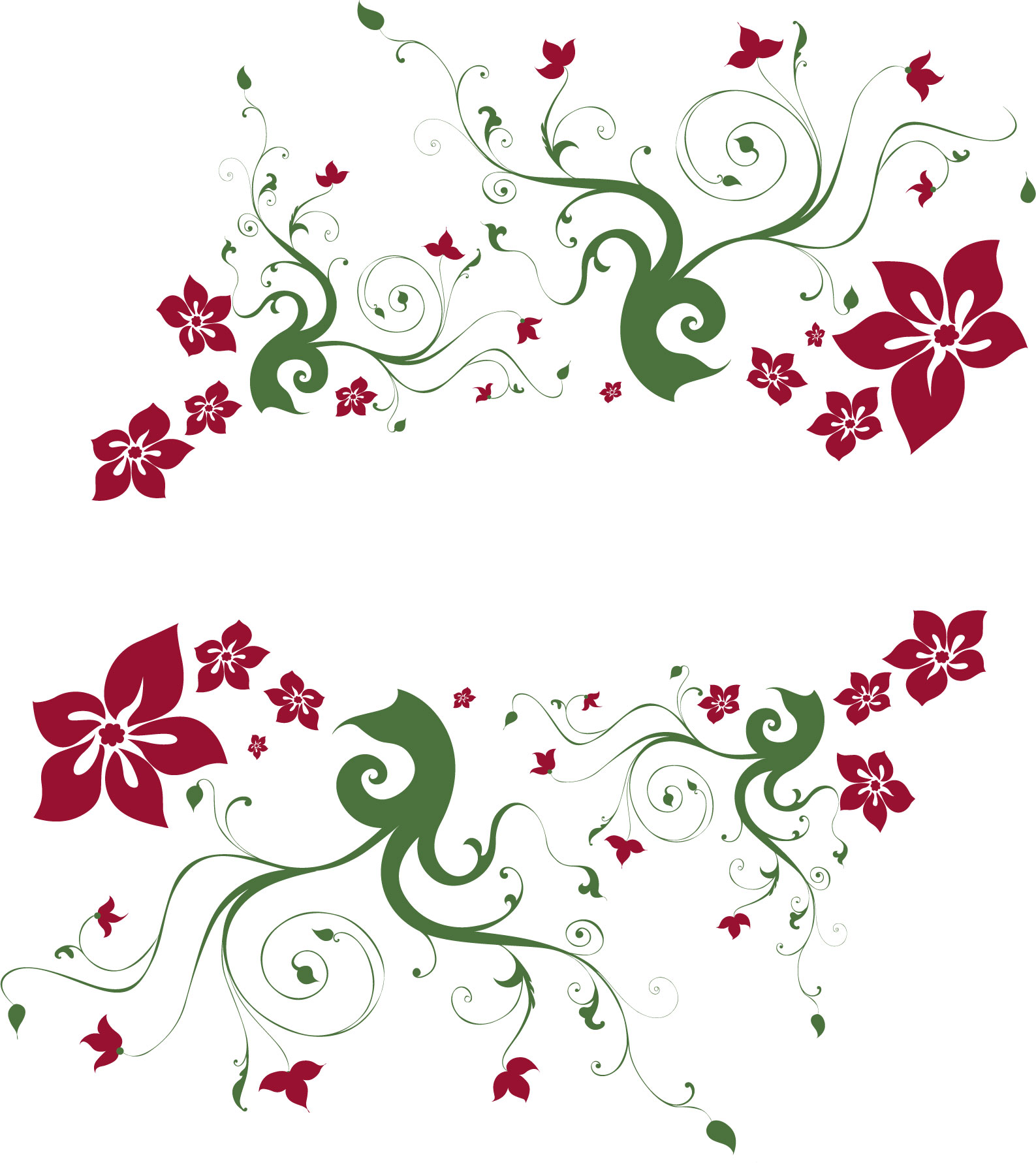 花のフレーム枠イラスト-赤緑・蔓