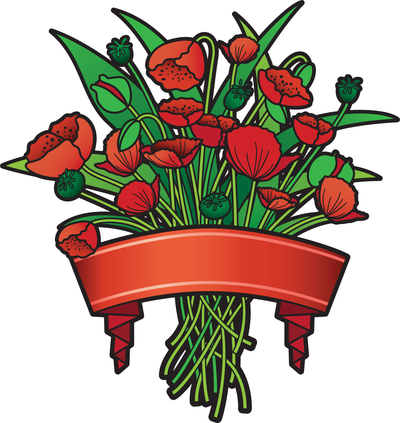 花のフレーム枠イラスト-赤い花束・タイトル