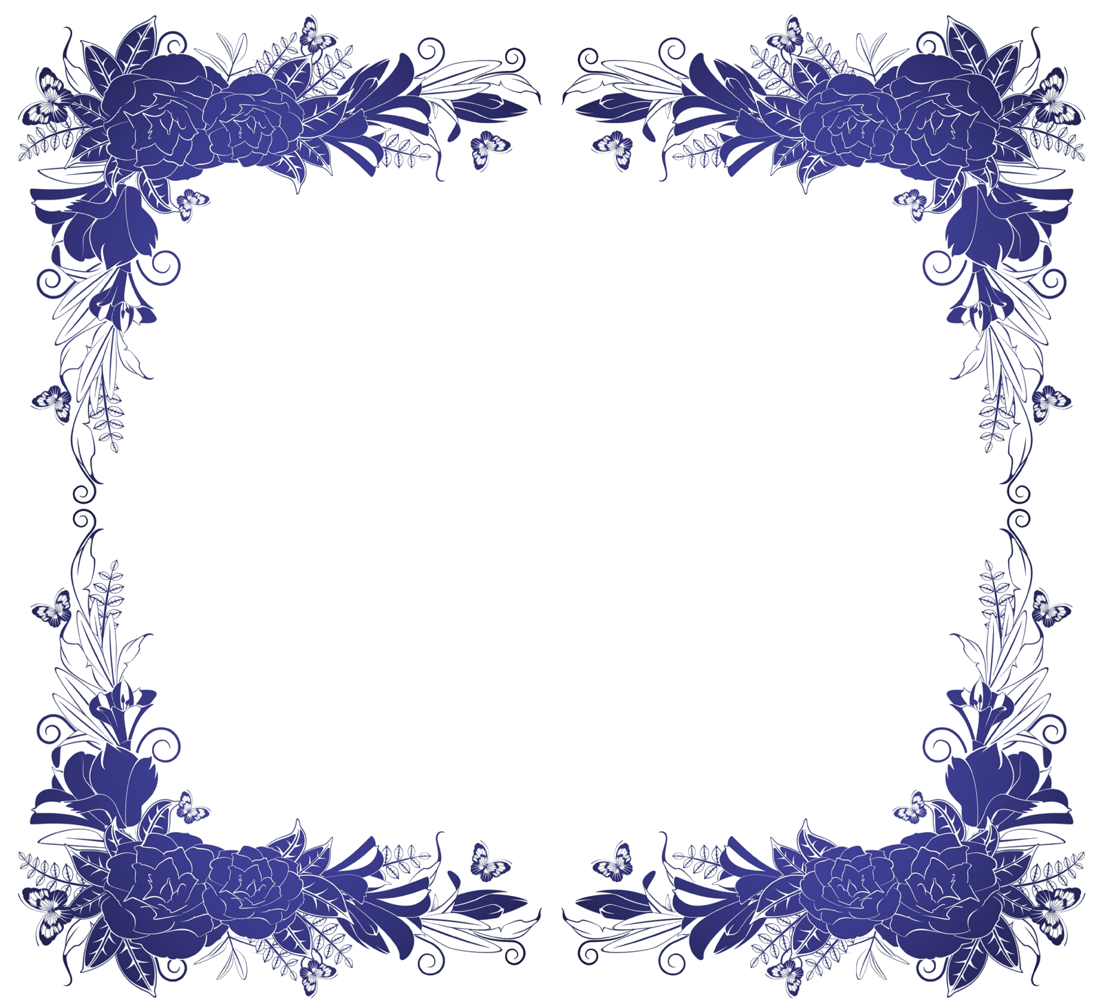 花のイラスト フリー素材 フレーム枠no 4 青基調