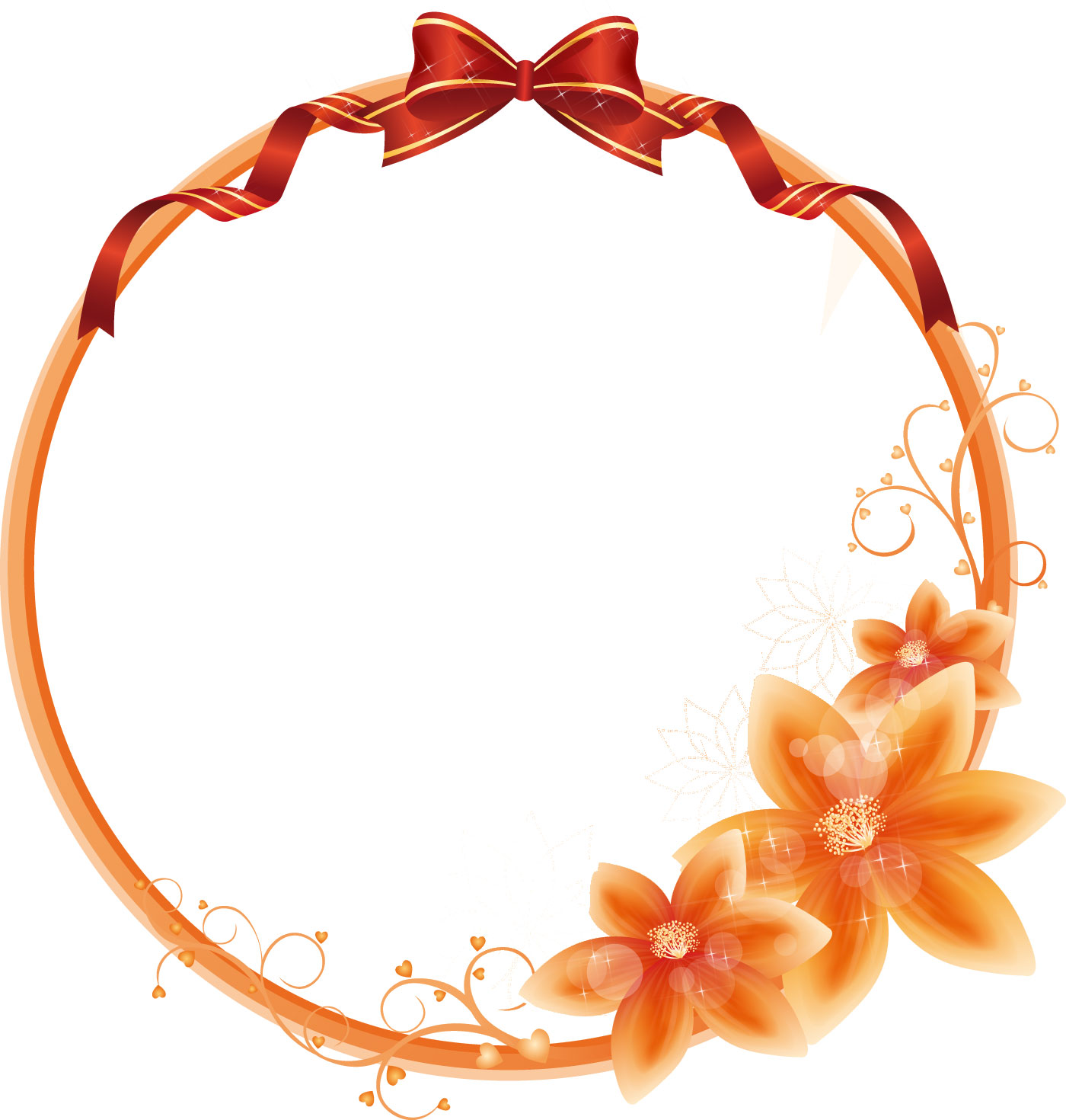 花のイラスト フリー素材 フレーム枠no 103 オレンジ キラキラ